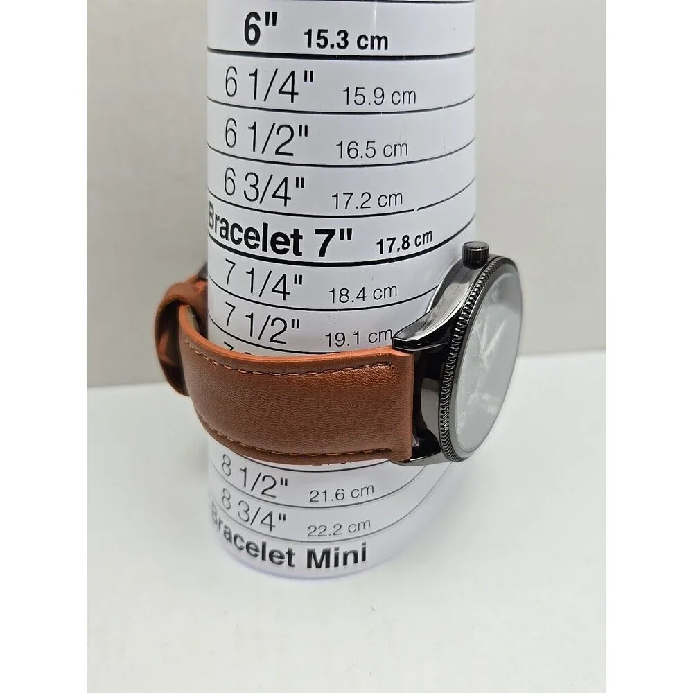 Van Heusen VAN5704RO Mens Black Multi Dial Leather Quartz Watch New Battery